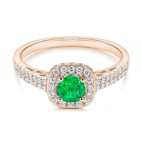 14k Rose Gold 14k Rose Gold Emerald And Diamond Peekaboo Engagement Ring - Flat View - 106018