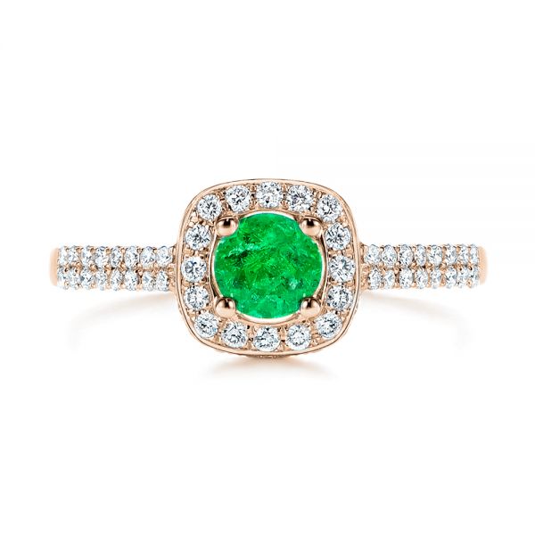 18k Rose Gold 18k Rose Gold Emerald And Diamond Peekaboo Engagement Ring - Top View -  106018 - Thumbnail