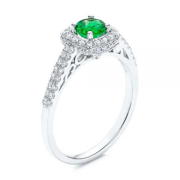 14k White Gold Emerald And Diamond Peekaboo Engagement Ring - Three-Quarter View -  106018