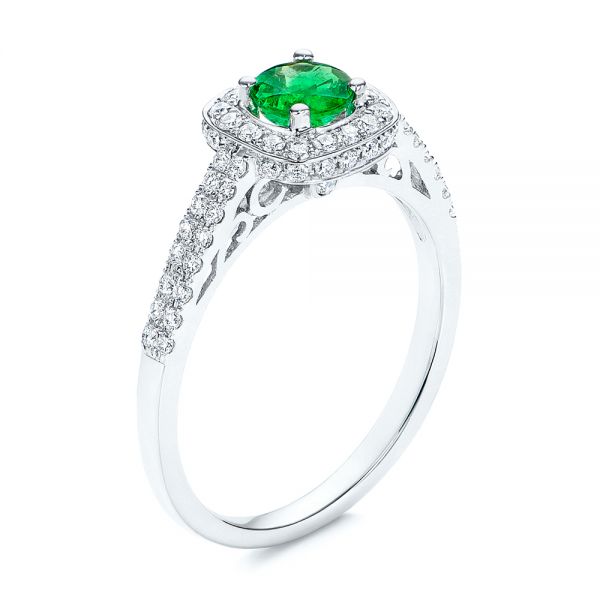  Platinum Platinum Emerald And Diamond Peekaboo Engagement Ring - Three-Quarter View -  106018