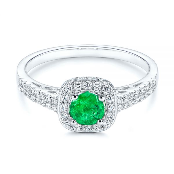 14k White Gold Emerald And Diamond Peekaboo Engagement Ring - Flat View - 106018