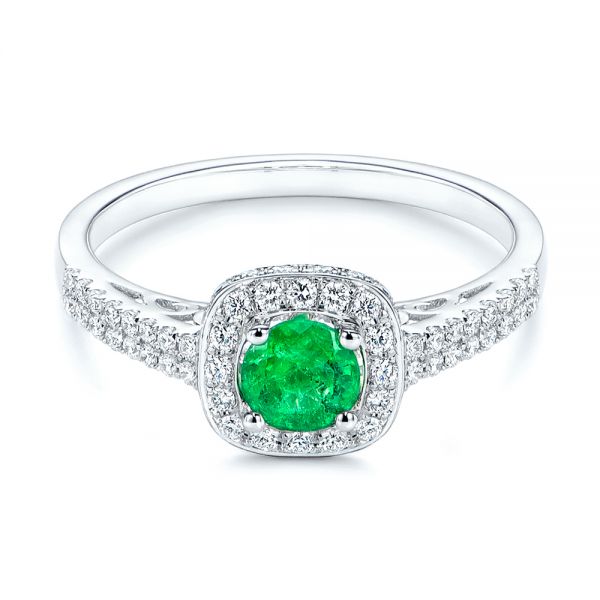 18k White Gold 18k White Gold Emerald And Diamond Peekaboo Engagement Ring - Flat View -  106018 - Thumbnail