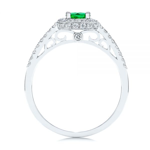 14k White Gold Emerald And Diamond Peekaboo Engagement Ring - Front View -  106018 - Thumbnail