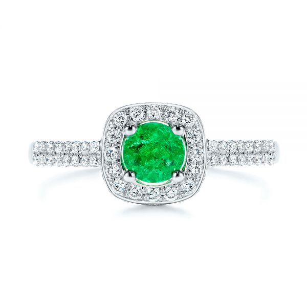 14k White Gold Emerald And Diamond Peekaboo Engagement Ring - Top View -  106018
