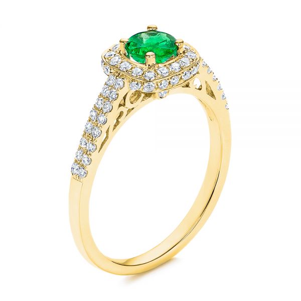 18k Yellow Gold 18k Yellow Gold Emerald And Diamond Peekaboo Engagement Ring - Three-Quarter View -  106018 - Thumbnail