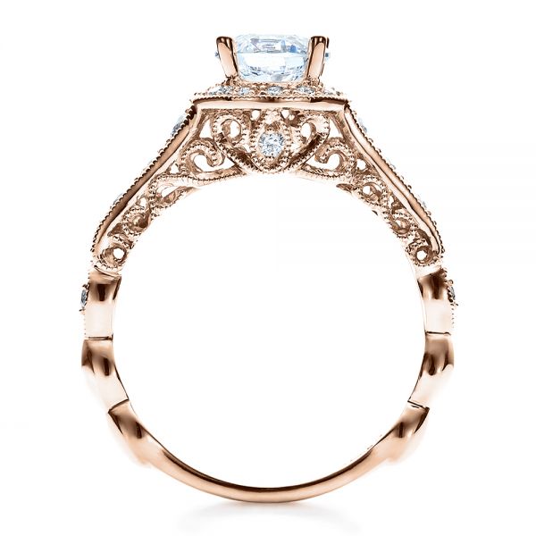 14k Rose Gold 14k Rose Gold Engagement Ring Tapered Diamond Side Stones - Vanna K - Front View -  100042