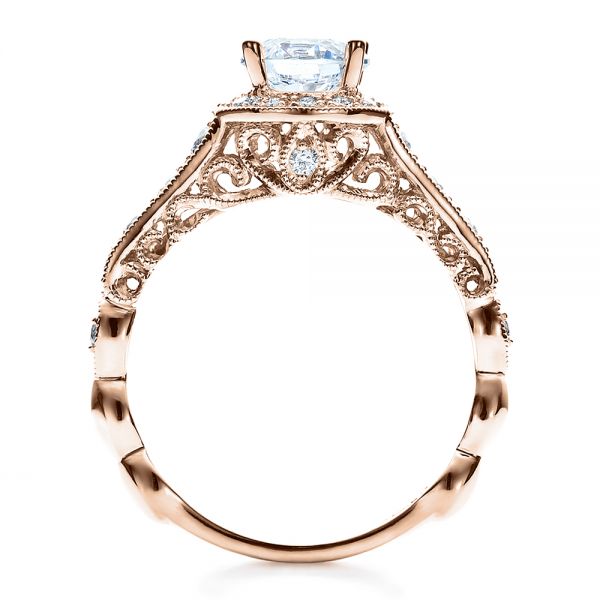 18k Rose Gold 18k Rose Gold Engagement Ring Tapered Diamond Side Stones - Vanna K - Front View - 100042