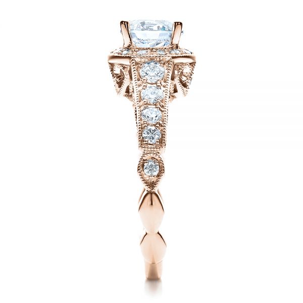 18k Rose Gold 18k Rose Gold Engagement Ring Tapered Diamond Side Stones - Vanna K - Side View -  100042
