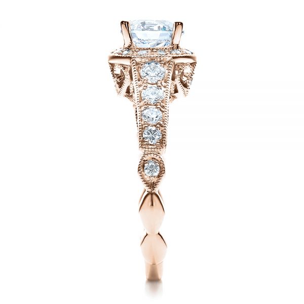 18k Rose Gold 18k Rose Gold Engagement Ring Tapered Diamond Side Stones - Vanna K - Side View - 100042