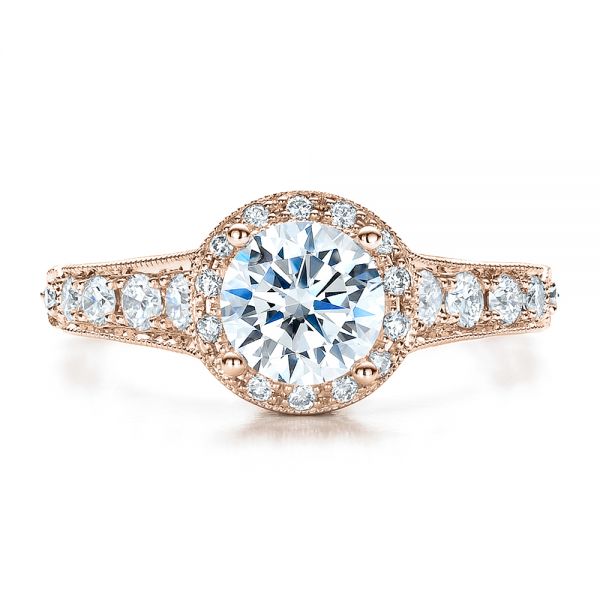 18k Rose Gold 18k Rose Gold Engagement Ring Tapered Diamond Side Stones - Vanna K - Top View -  100042
