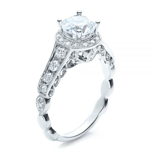 14k White Gold 14k White Gold Engagement Ring Tapered Diamond Side Stones - Vanna K - Three-Quarter View -  100042