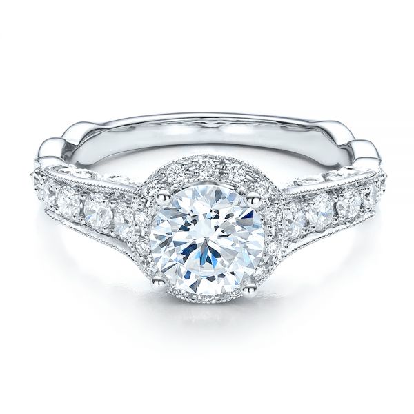  Platinum Platinum Engagement Ring Tapered Diamond Side Stones - Vanna K - Flat View -  100042