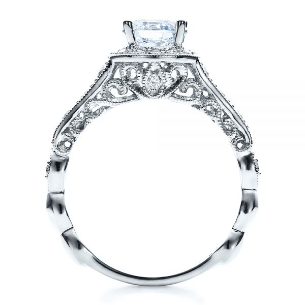 18k White Gold Engagement Ring Tapered Diamond Side Stones - Vanna K - Front View - 100042