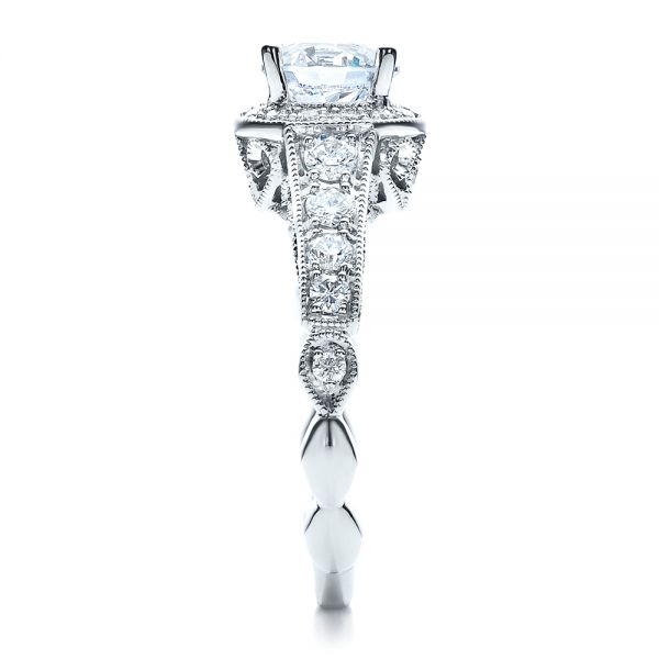 18k White Gold Engagement Ring Tapered Diamond Side Stones - Vanna K - Side View -  100042