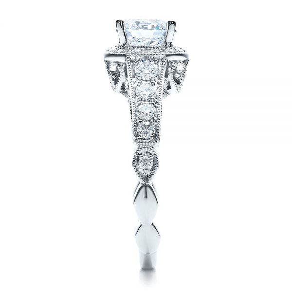18k White Gold Engagement Ring Tapered Diamond Side Stones - Vanna K - Side View - 100042