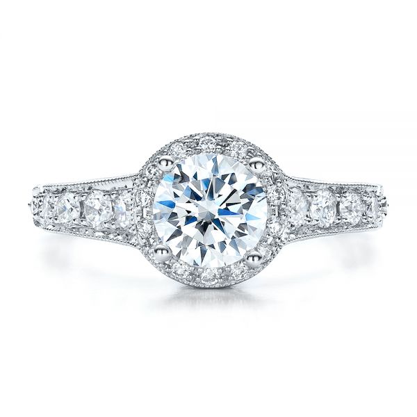 14k White Gold 14k White Gold Engagement Ring Tapered Diamond Side Stones - Vanna K - Top View -  100042