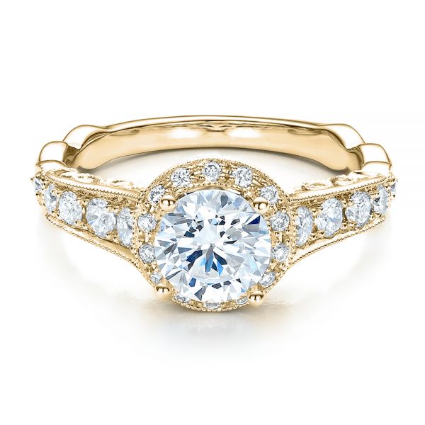 18k Yellow Gold 18k Yellow Gold Engagement Ring Tapered Diamond Side Stones - Vanna K - Flat View -  100042