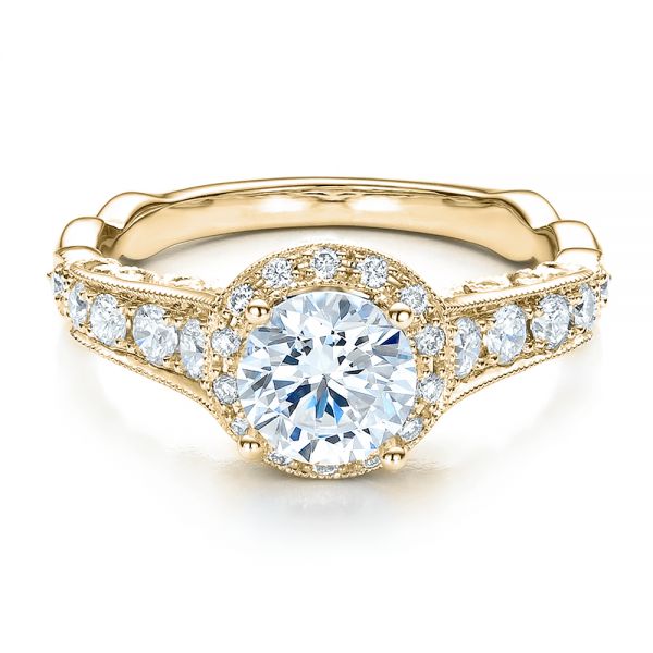 14k Yellow Gold 14k Yellow Gold Engagement Ring Tapered Diamond Side Stones - Vanna K - Flat View -  100042