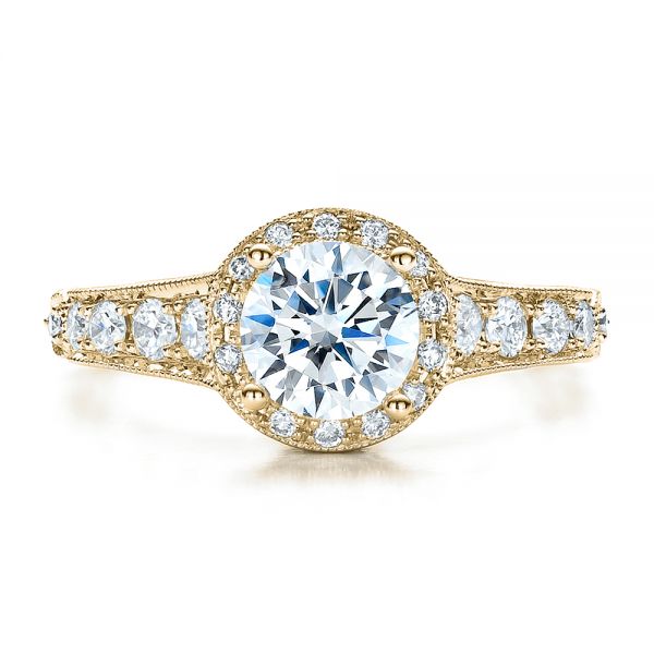 14k Yellow Gold 14k Yellow Gold Engagement Ring Tapered Diamond Side Stones - Vanna K - Top View -  100042