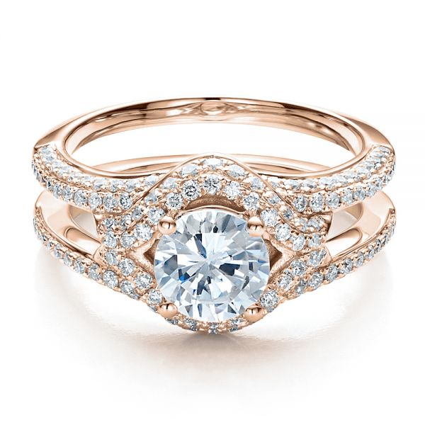 14k Rose Gold 14k Rose Gold Engagement Ring With Eternity Band - Flat View - 100006