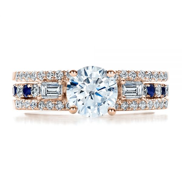 18k Rose Gold 18k Rose Gold Engagement Ring With Matching Eternity Band - Three-Quarter View - 100005