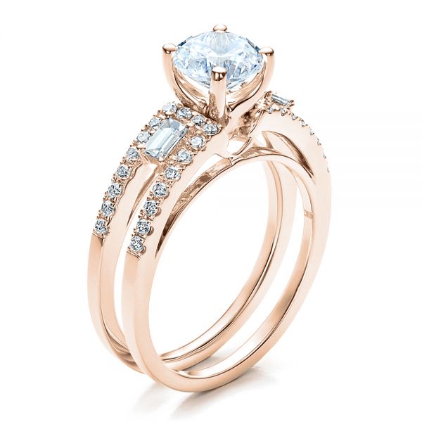 14k Rose Gold 14k Rose Gold Engagement Ring With Matching Eternity Band - Three-Quarter View -  100005
