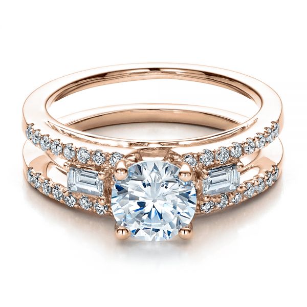 18k Rose Gold 18k Rose Gold Engagement Ring With Matching Eternity Band - Flat View - 100005