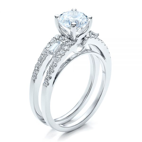  Platinum Platinum Engagement Ring With Matching Eternity Band - Three-Quarter View -  100005