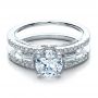 18k White Gold Engagement Ring With Matching Eternity Band - Flat View -  100005 - Thumbnail