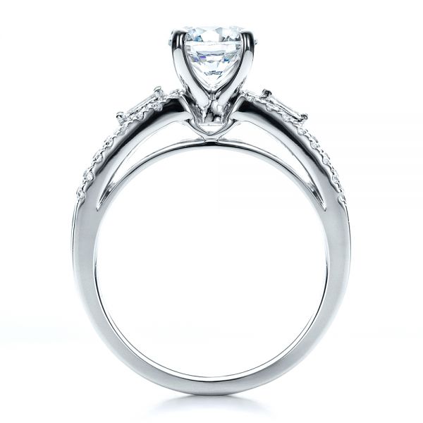 18k White Gold Engagement Ring With Matching Eternity Band - Front View -  100005