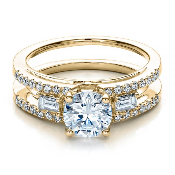 18k Yellow Gold 18k Yellow Gold Engagement Ring With Matching Eternity Band - Flat View -  100005
