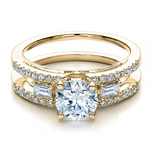 14k Yellow Gold 14k Yellow Gold Engagement Ring With Matching Eternity Band - Flat View -  100005