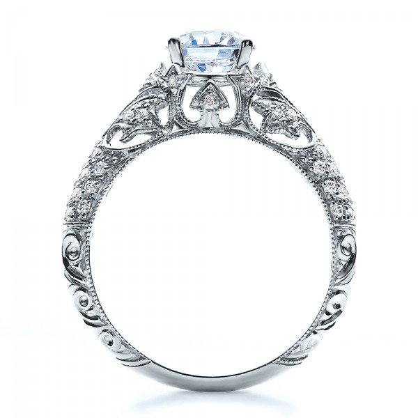  Platinum Platinum Engagement Ring With Micro Pave - Milgrain - Filigree - Hand Engraved - Vanna K - Front View -  100047