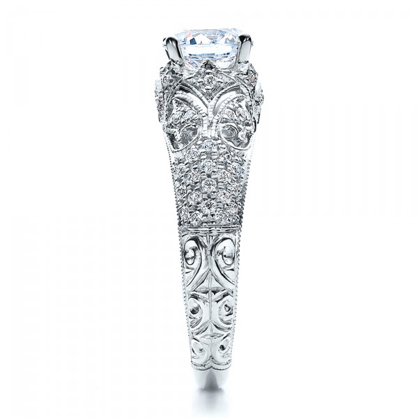  Platinum Platinum Engagement Ring With Micro Pave - Milgrain - Filigree - Hand Engraved - Vanna K - Side View -  100047