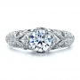  Platinum Platinum Engagement Ring With Micro Pave - Milgrain - Filigree - Hand Engraved - Vanna K - Top View -  100047 - Thumbnail