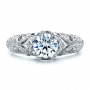  18K Gold Engagement Ring With Micro Pave - Milgrain - Filigree - Hand Engraved - Vanna K - Top View -  100047 - Thumbnail