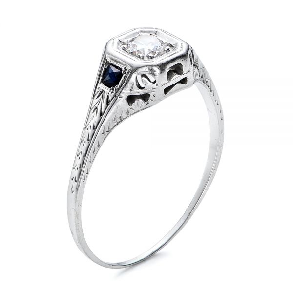 Estate Diamond and Sapphire Art Deco Engagement Ring - Image