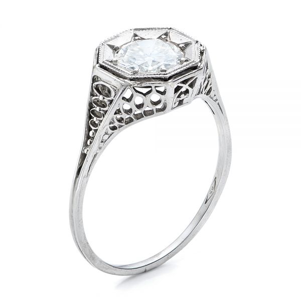 Estate Solitaire Diamond Art Deco Engagement Ring - Three-Quarter View -  100900