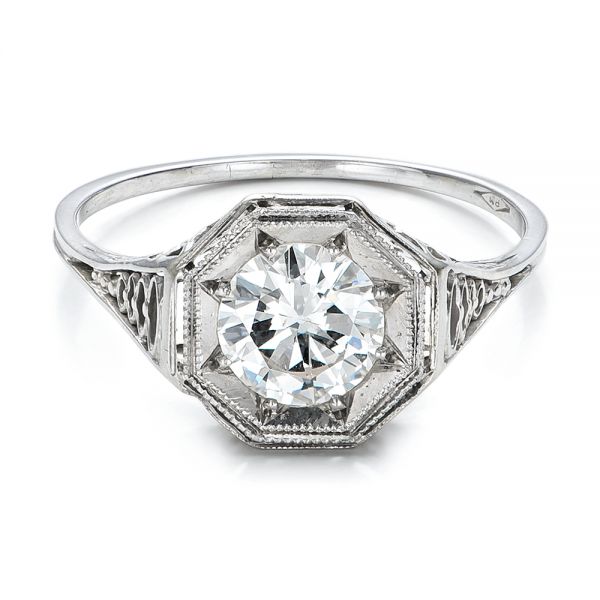 Estate Solitaire Diamond Art Deco Engagement Ring - Flat View -  100900