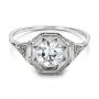 Estate Solitaire Diamond Art Deco Engagement Ring - Flat View -  100900 - Thumbnail