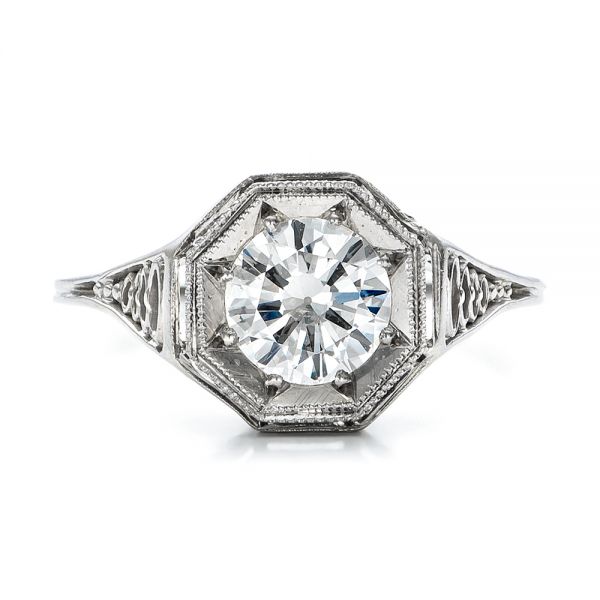 Estate Solitaire Diamond Art Deco Engagement Ring - Top View -  100900