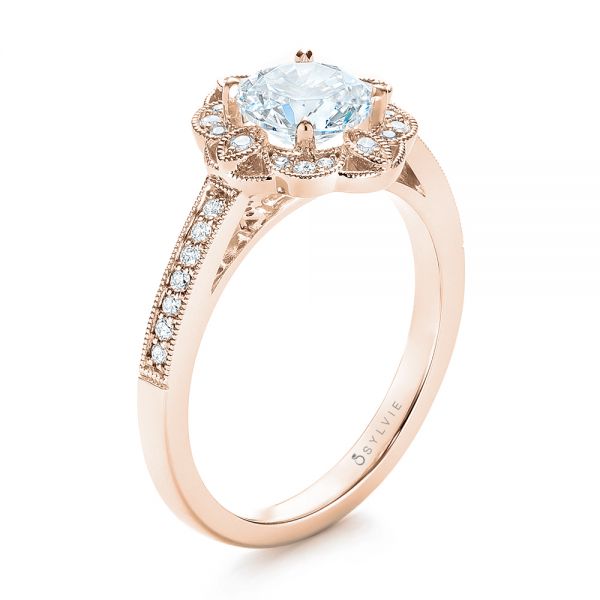 18k Rose Gold 18k Rose Gold Fancy Halo Diamond Engagement Ring - Three-Quarter View -  103048
