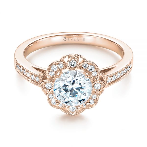 18k Rose Gold 18k Rose Gold Fancy Halo Diamond Engagement Ring - Flat View -  103048
