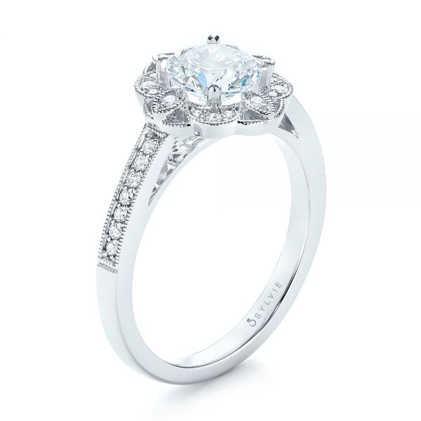  Platinum Platinum Fancy Halo Diamond Engagement Ring - Three-Quarter View -  103048