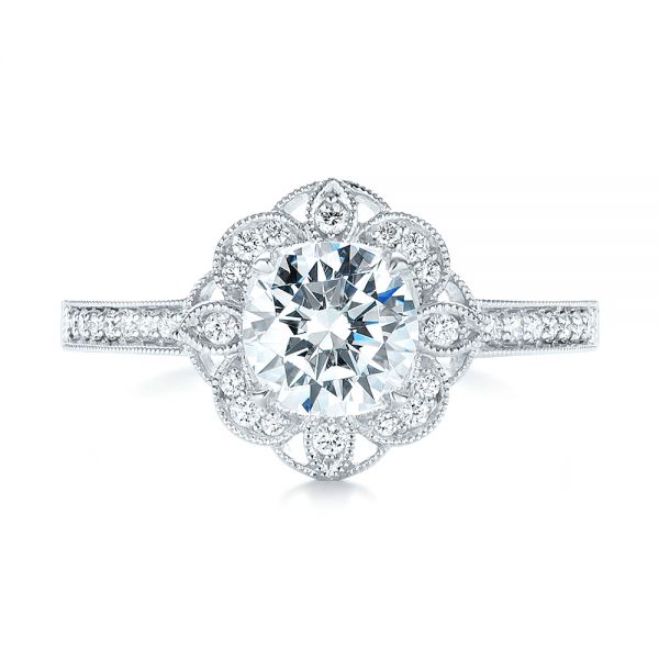 18k White Gold Fancy Halo Diamond Engagement Ring - Top View -  103048