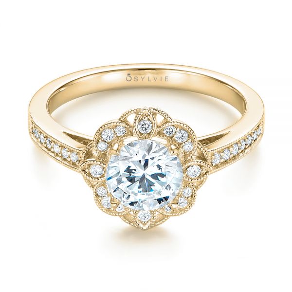 14k Yellow Gold 14k Yellow Gold Fancy Halo Diamond Engagement Ring - Flat View - 103048