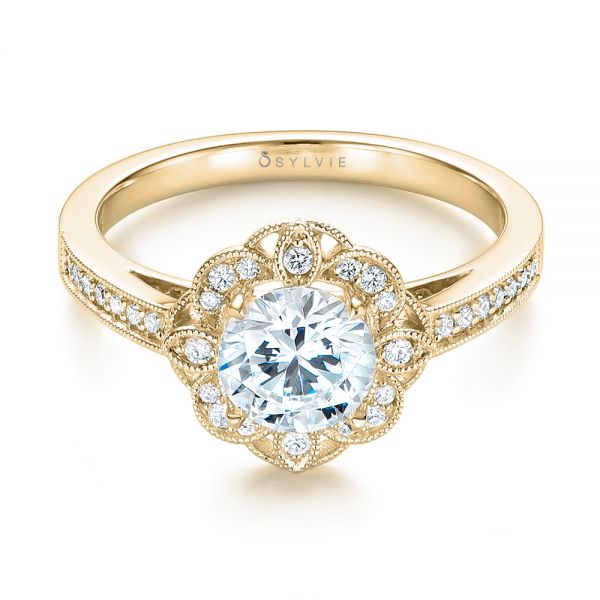 14k Yellow Gold 14k Yellow Gold Fancy Halo Diamond Engagement Ring - Flat View -  103048