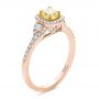 14k Rose Gold And Platinum 14k Rose Gold And Platinum Fancy Yellow Diamond With Halo Engagement Ring - Three-Quarter View -  100564 - Thumbnail