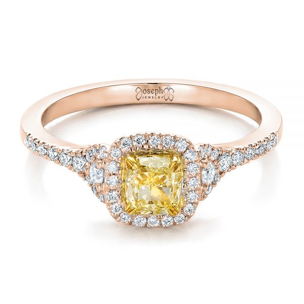 18k Rose Gold And Platinum 18k Rose Gold And Platinum Fancy Yellow Diamond With Halo Engagement Ring - Flat View -  100564