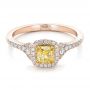 14k Rose Gold And Platinum 14k Rose Gold And Platinum Fancy Yellow Diamond With Halo Engagement Ring - Flat View -  100564 - Thumbnail